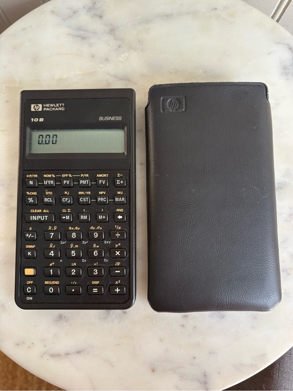 Vintage Hewlett-Packard 10B Business Calculator w/Protective Travel Case Brown